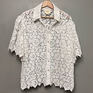 Maeve Cutout Lace Shirt W/ Scalloped Edges Oversized Style Cottagecore Medium
